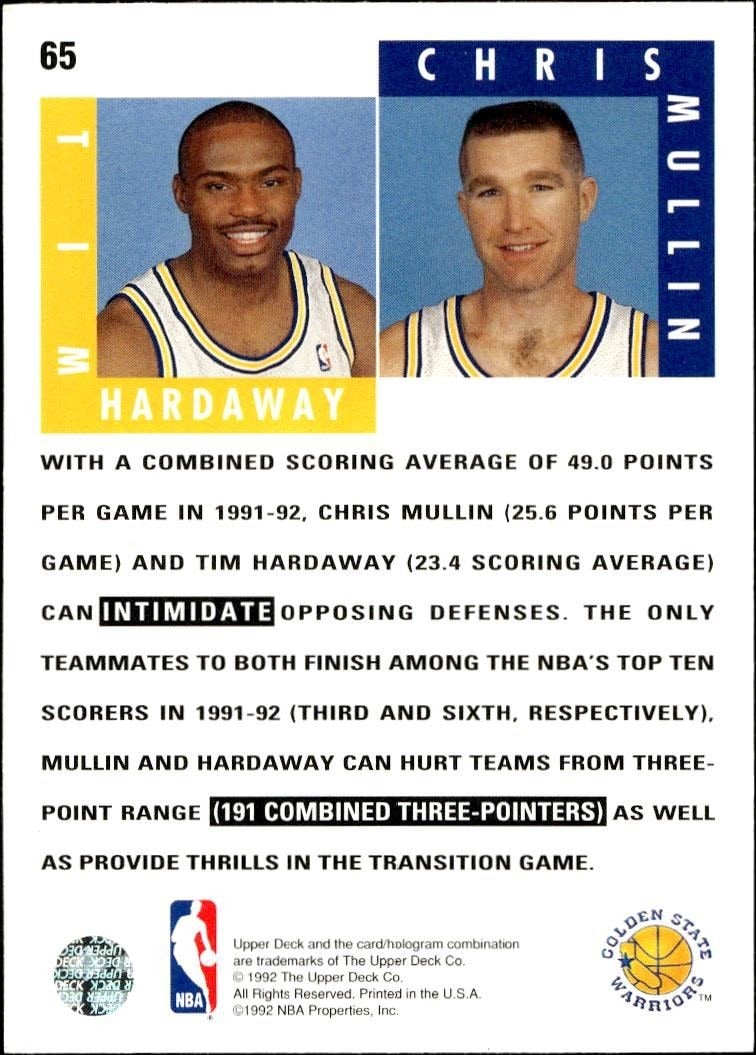 1992-93 Upper Deck Tim Hardaway #65 basketball trading card back