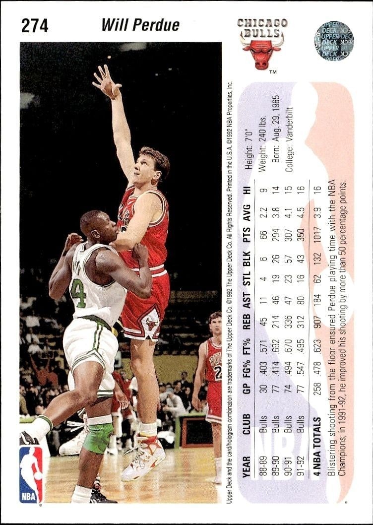 1992-93 Upper Deck Will Perdue #274 basketball trading card back
