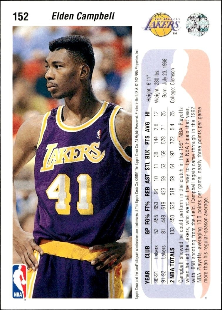 1992-93 Upper Deck Elden Campbell #152 basketball trading card back