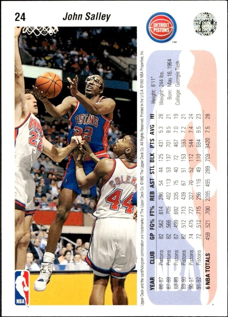 1992-93 Upper Deck Gerald Glass #186 basketball trading card back
