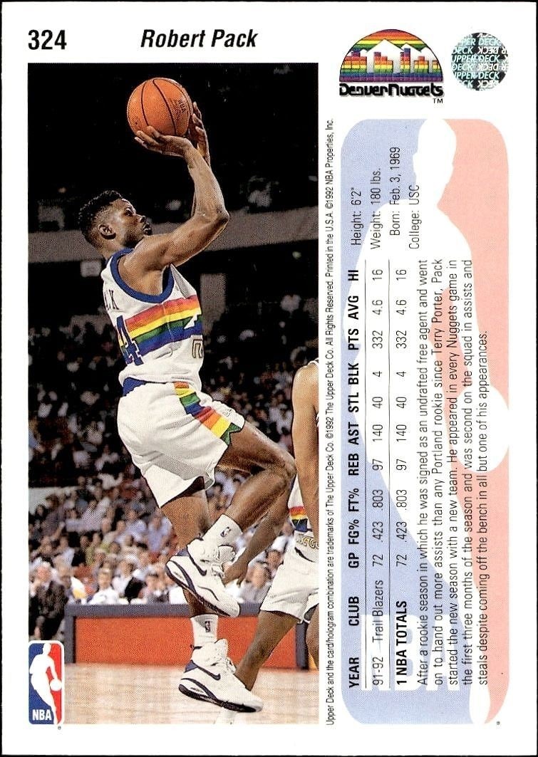 1992-93 Upper Deck Robert Pack #324 basketball trading card back