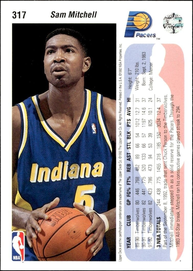 1992-93 Upper Deck Sam Mitchell #317 basketball trading card back