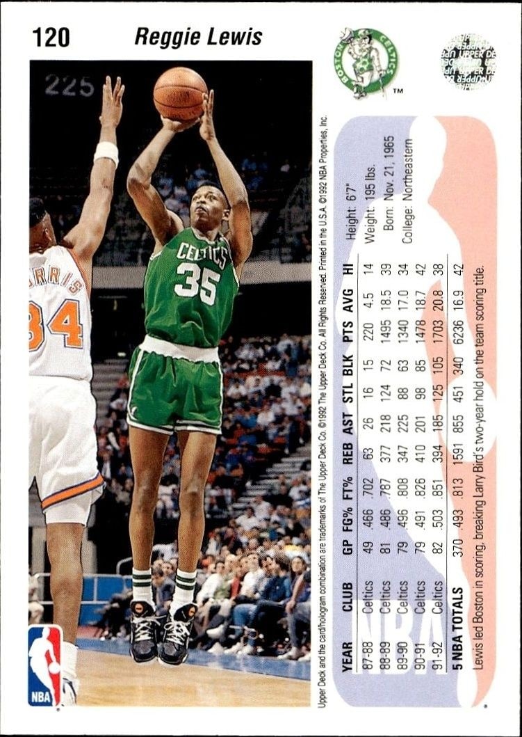 1992-93 Upper Deck Reggie Lewis #120 basketball trading card back