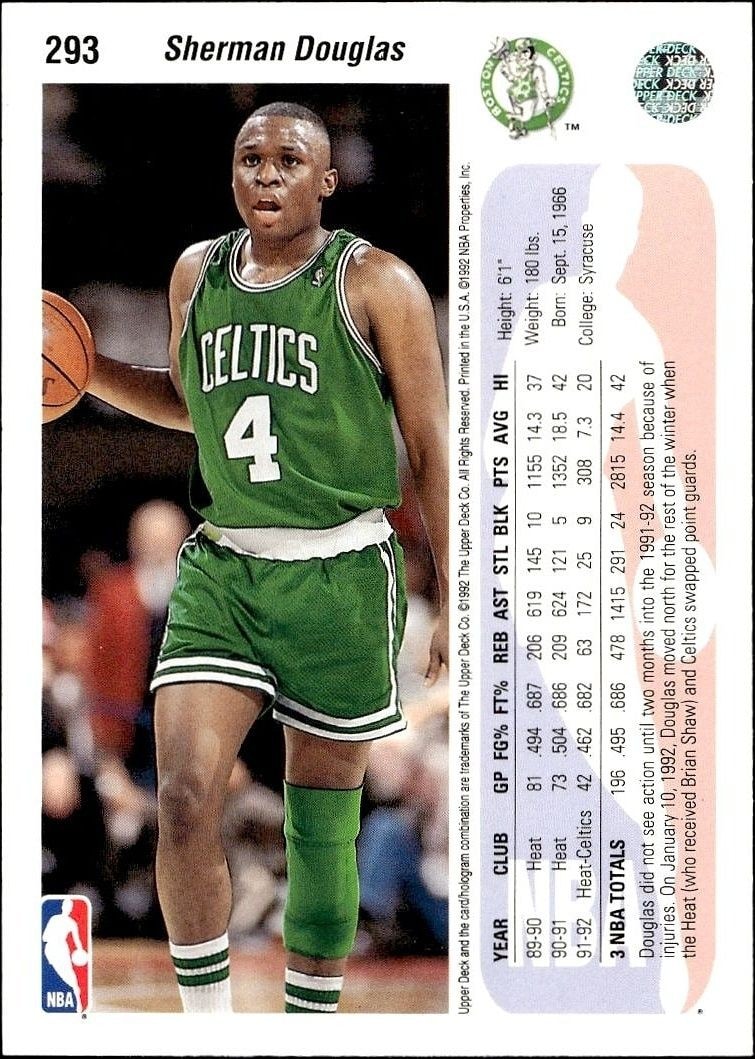 1992-93 Upper Deck Sherman Douglas #293 basketball trading card back