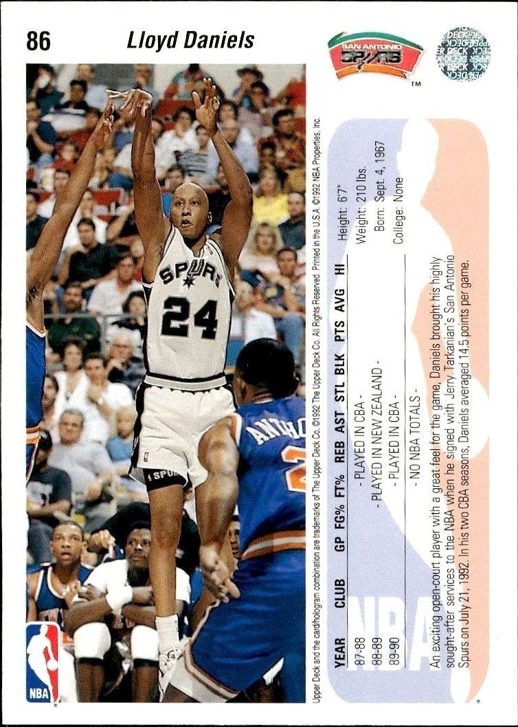 1992-93 Upper Deck Lloyd Daniels #86 basketball trading card back