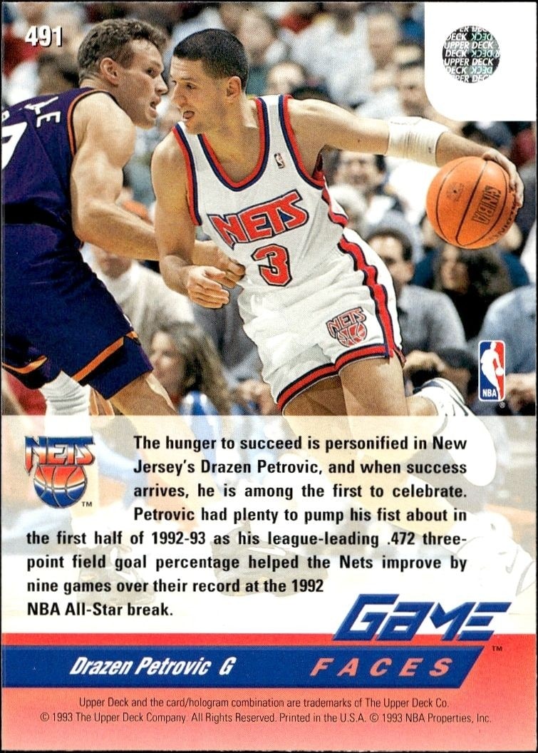 1992-93 Upper Deck Drazen Petrovic #491 basketball trading card back