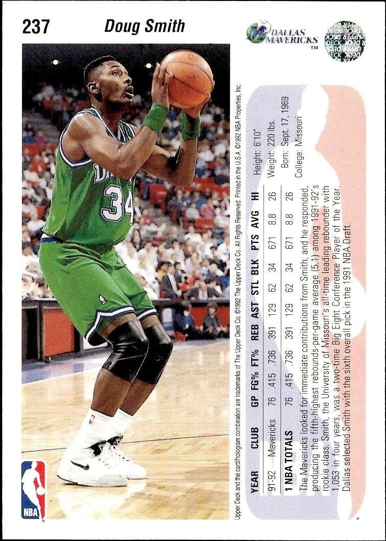 1992-93 Upper Deck Doug Smith #237 basketball trading card back