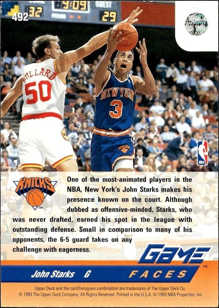 1992-93 Upper Deck John Starks #492 basketball trading card back