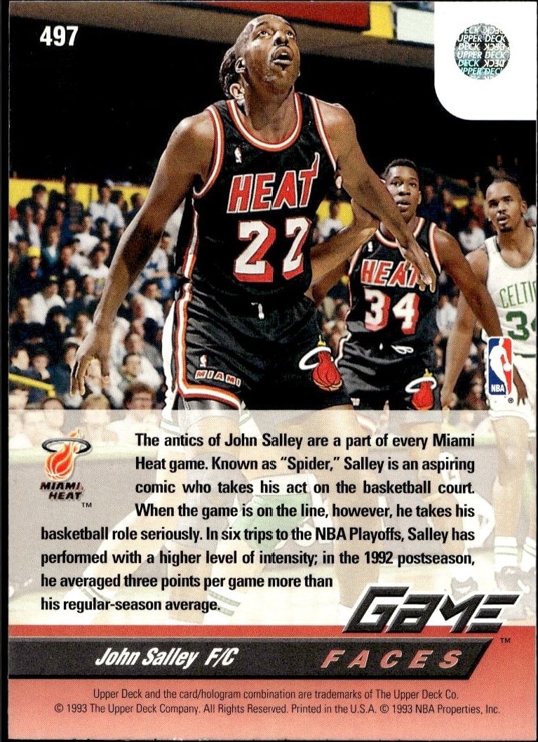1992-93 Upper Deck John Salley #497 basketball trading card back
