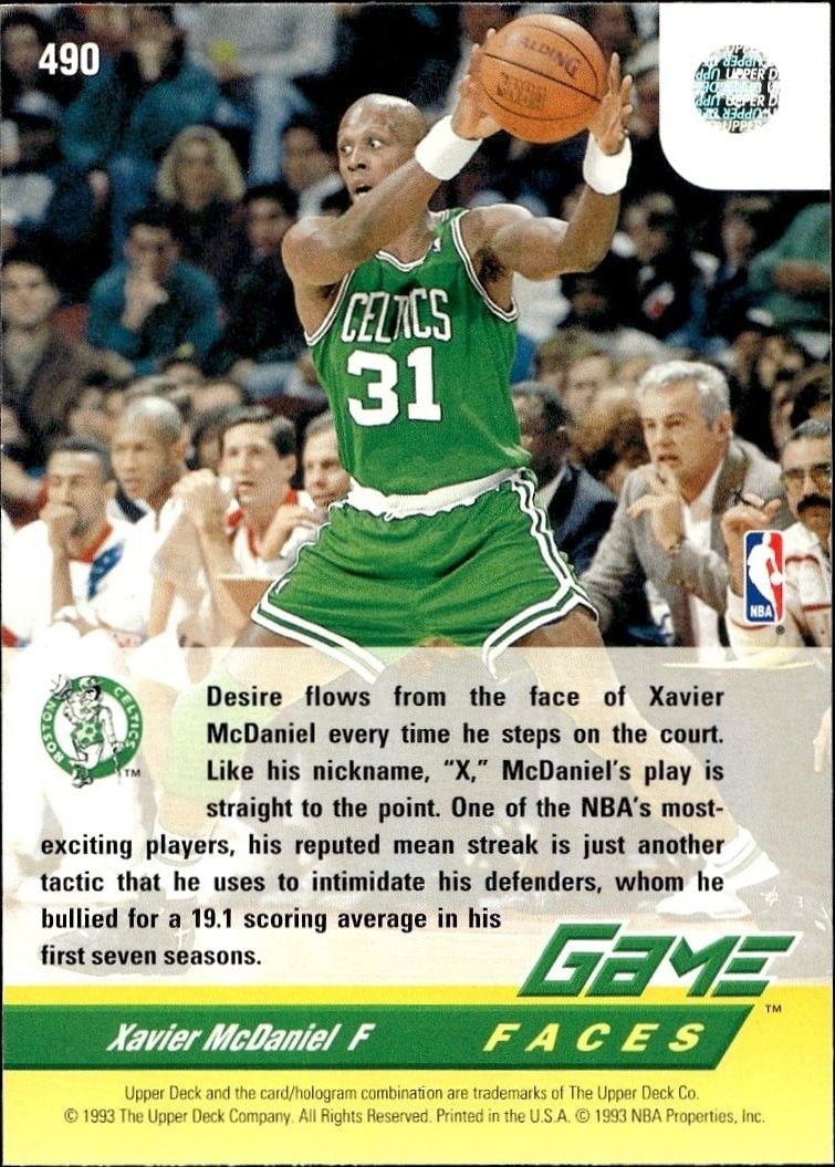 1992-93 Upper Deck Xavier McDaniel #490 basketball trading card back