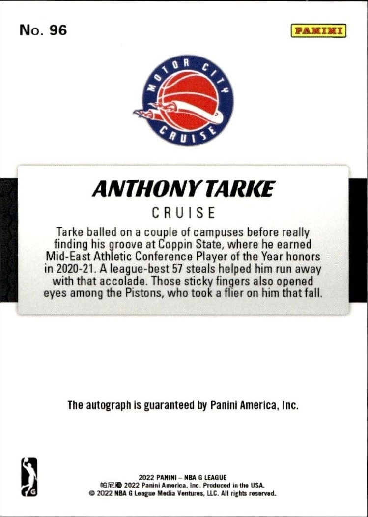 2022-23 Panini NBA G League Anthony Tarke #96 basketball trading card back