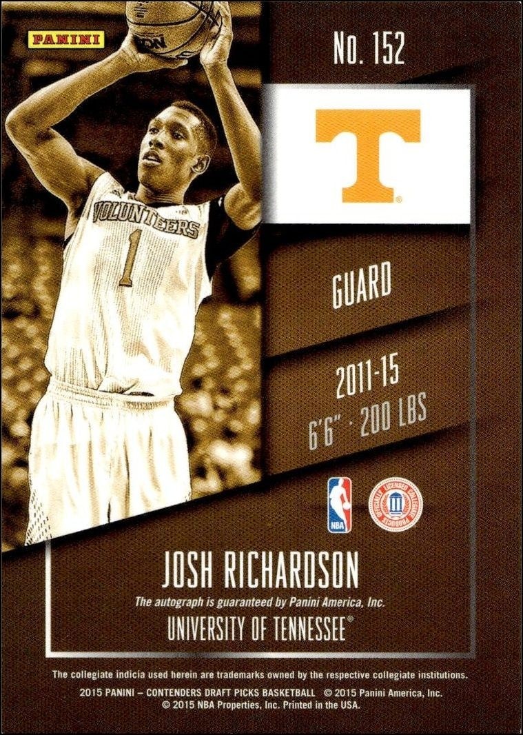 2015-16 Panini Contenders Draft Picks Josh Richardson #152 basketball trading card back