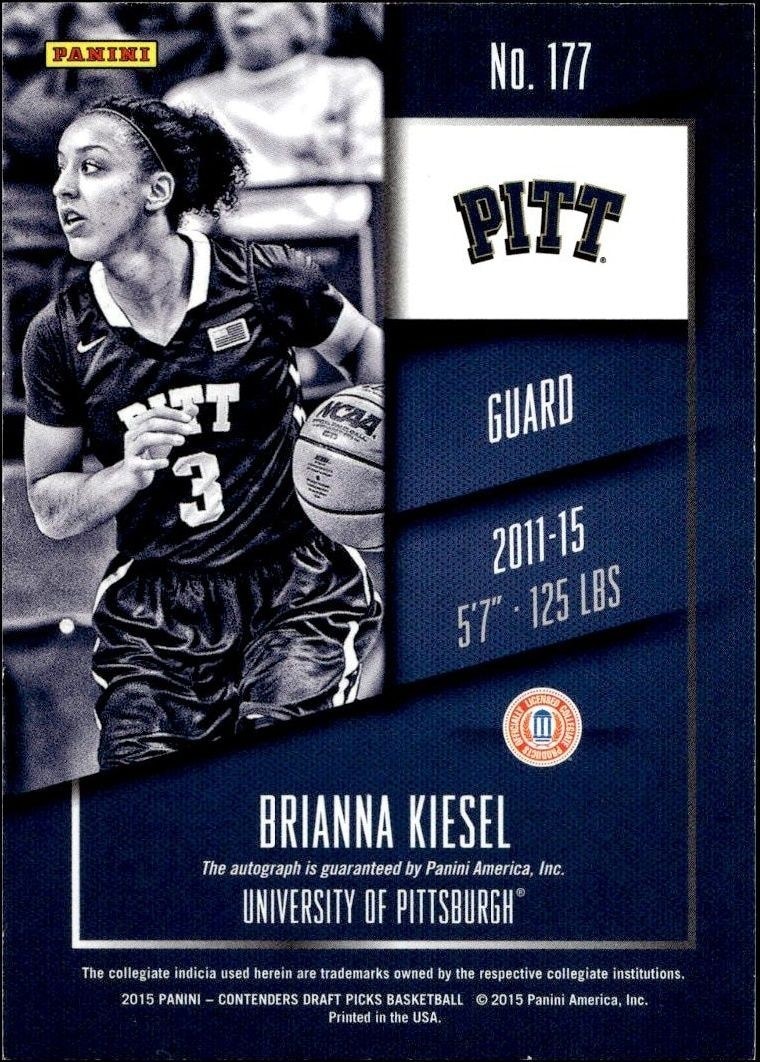 2015-16 Panini Contenders Draft Picks Brianna Kiesel #177 basketball trading card back
