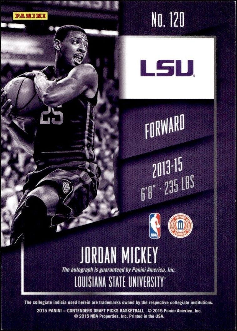 2015-16 Panini Contenders Draft Picks Jordan Mickey #120 basketball trading card back