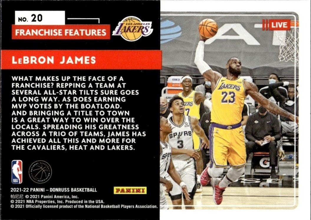 2021-22 Panini Donruss LeBron James #20 basketball trading card back
