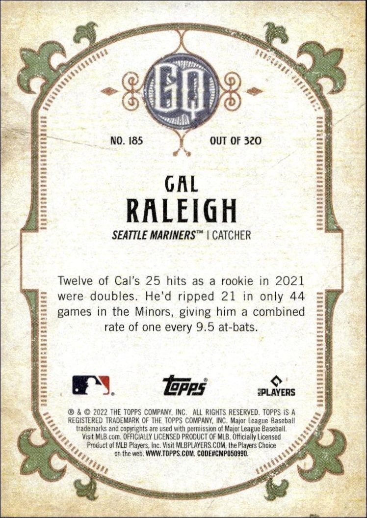 2022 Topps Gypsy Queen Cal Raleigh #185 baseball trading card back