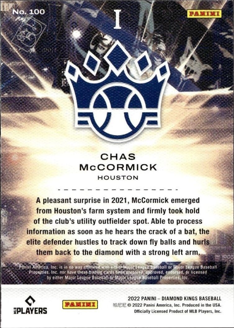 2022 Panini Diamond Kings Chas McCormick #100 baseball trading card back
