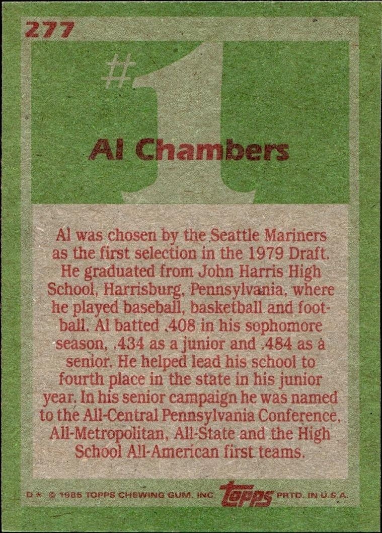 1985 Topps Al Chambers #277 baseball trading card back