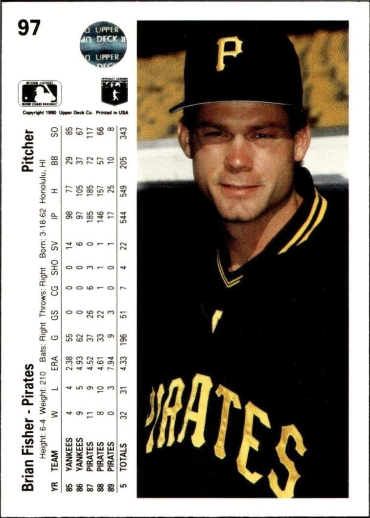 1990 Upper Deck Brian Fisher #97 baseball trading card back