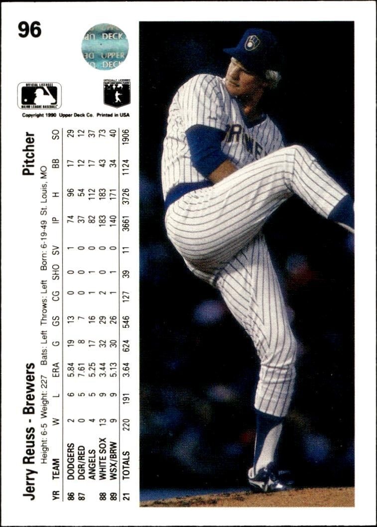 1990 Upper Deck Jerry Reuss #96 baseball trading card back