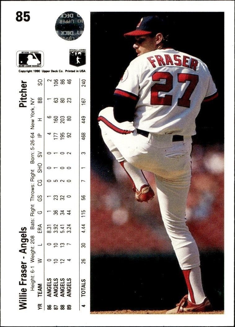 1990 Upper Deck Willie Fraser #85 baseball trading card back