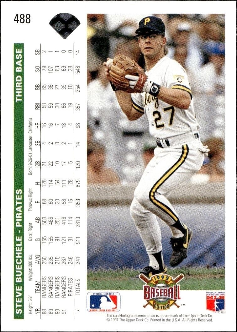 1992 Upper Deck Steve Buechele #488 baseball trading card back