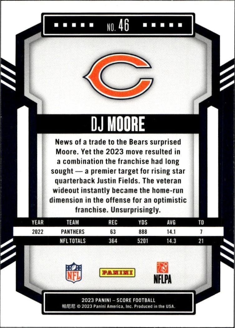 2023 Panini Score DJ Moore #46 football trading card back