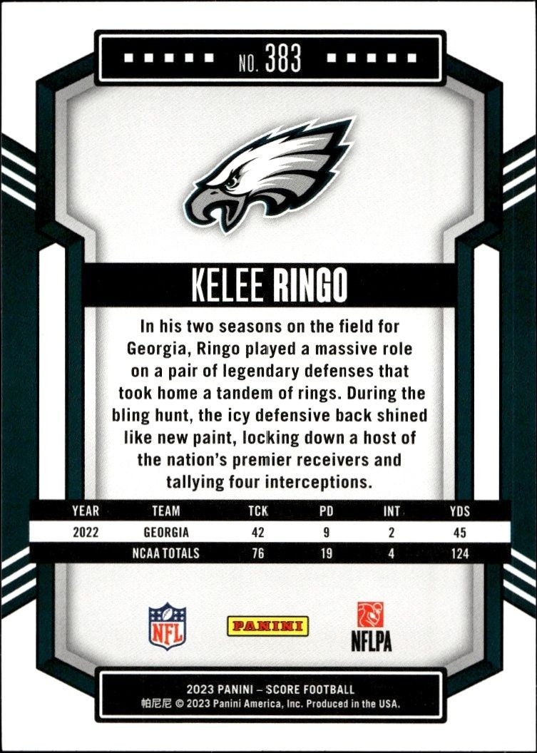 2023 Panini Score Kelee Ringo #383 football trading card back