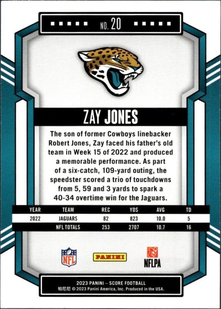 2023 Panini Score Zay Jones #20 football trading card back