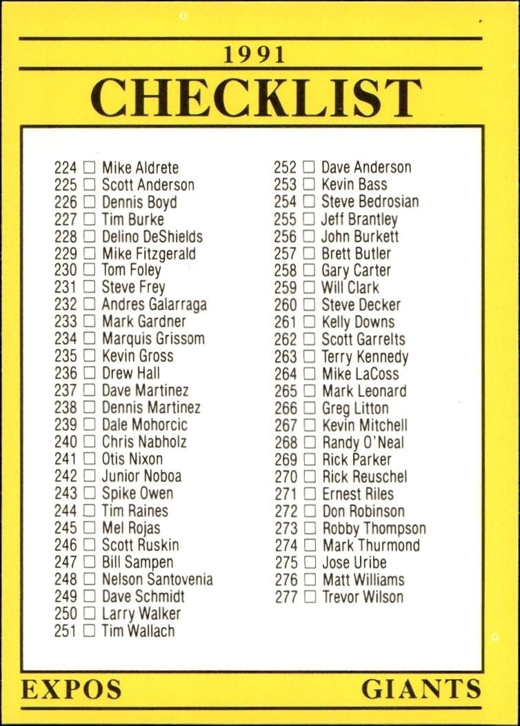 1991 Fleer Checklist #716 baseball trading card back