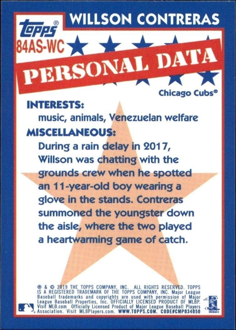 2019 Topps Willson Contreras #84AS-WC baseball trading card back