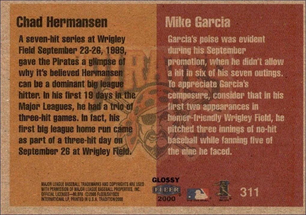 2000 Fleer Tradition Glossy Chad Hermansen #311 baseball trading card back