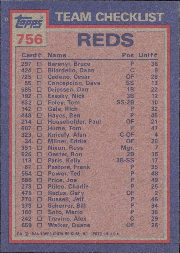1984 Topps Ron Oester #756 baseball trading card back