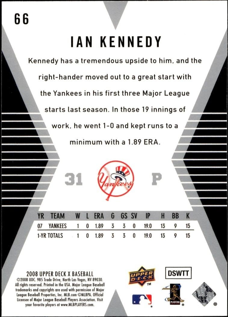 2008 Upper Deck X Ian Kennedy #66 baseball trading card back