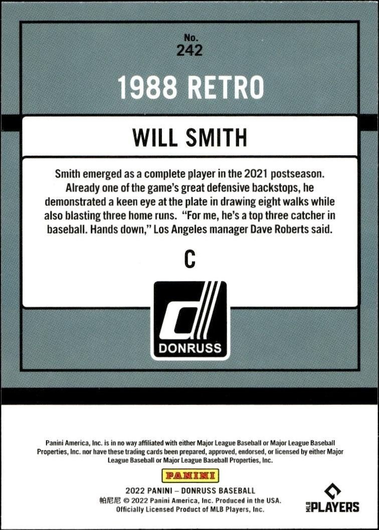 2022 Panini Donruss Will Smith #242 baseball trading card back
