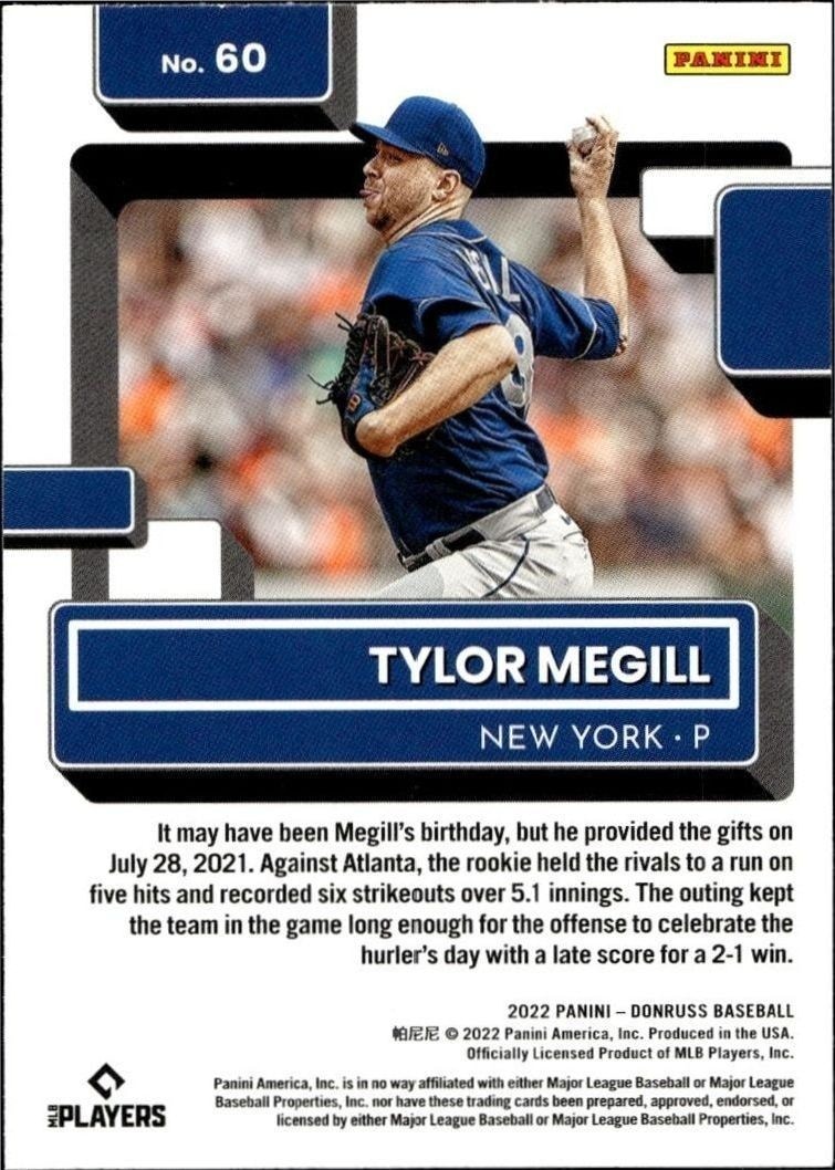 2022 Panini Donruss Tylor Megill #60 baseball trading card back