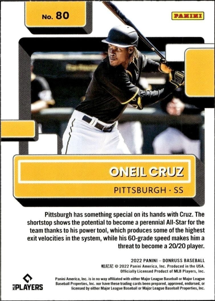 2022 Panini Donruss Oneil Cruz #80 baseball trading card back