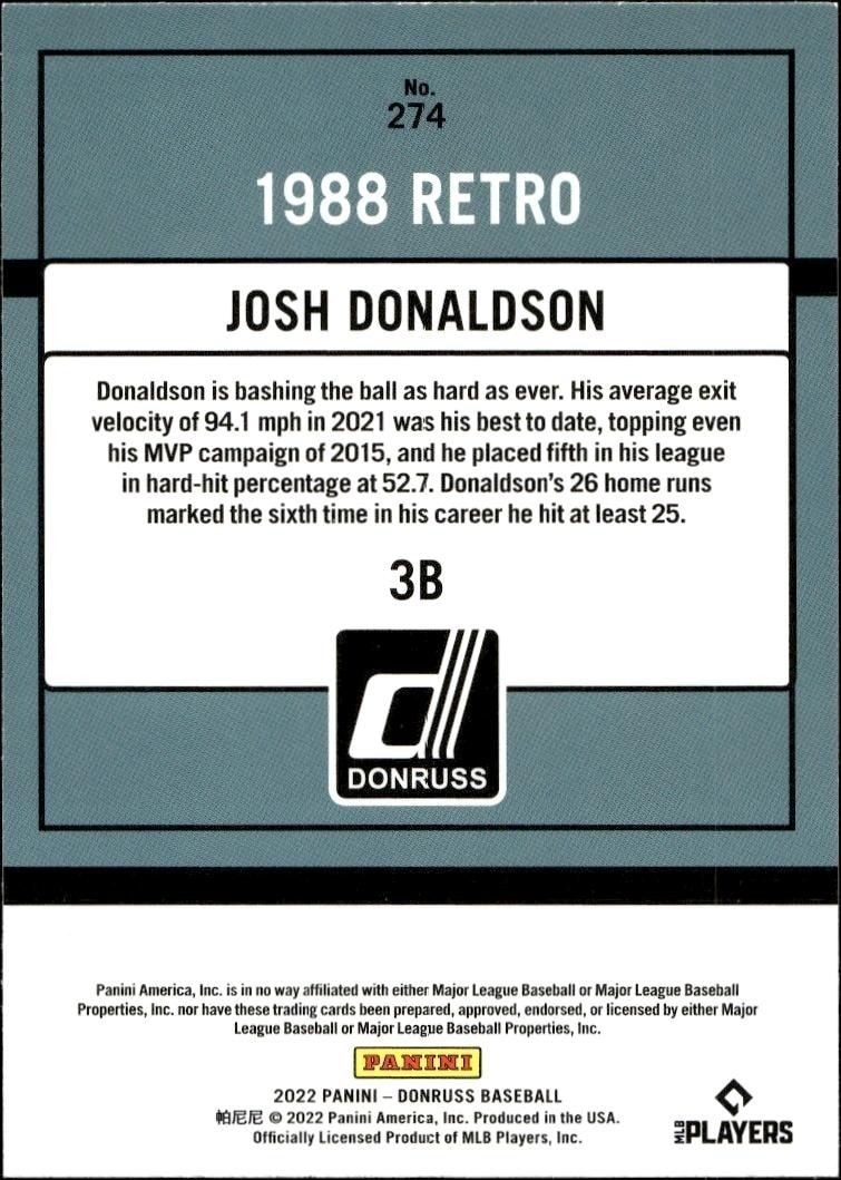 2022 Panini Donruss Josh Donaldson #274 baseball trading card back