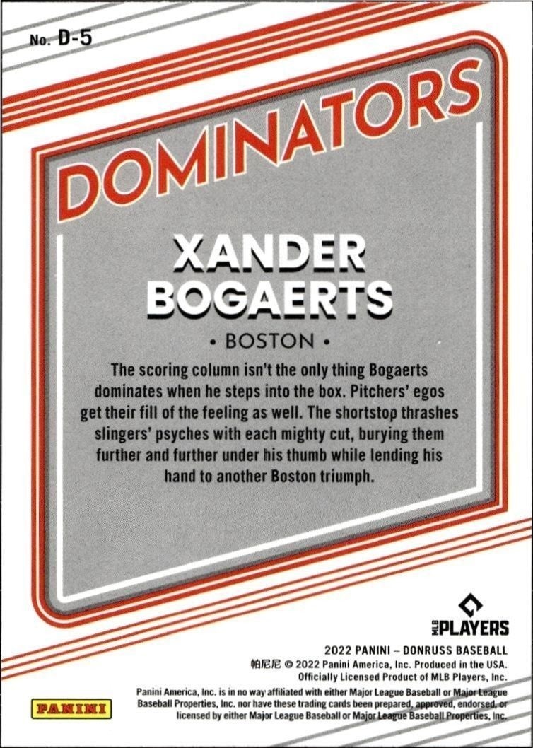 2022 Panini Donruss Xander Bogaerts #D-5 baseball trading card back