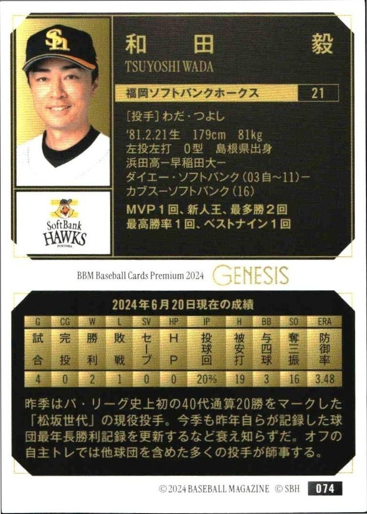 2024 Baseball Magazine Genesis Tsuyoshi Wada #74 baseball trading card back