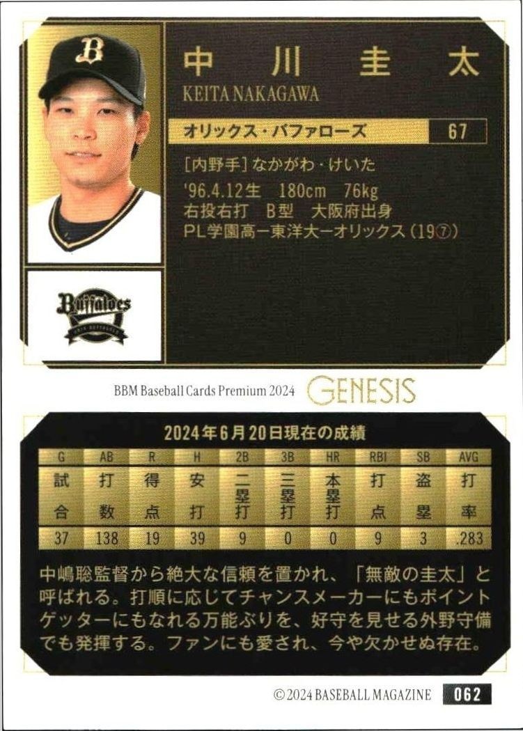 2005 Baseball Magazine Genesis Keita Nakagawa #62 football trading card back