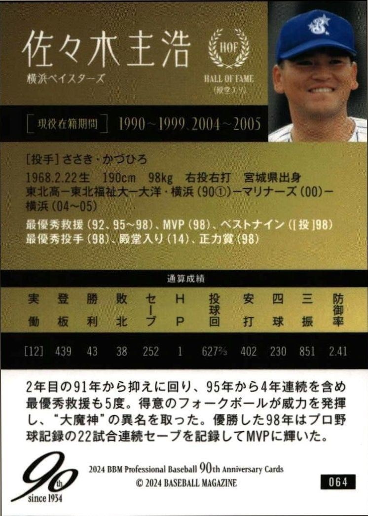 2024 Baseball Magazine 90th Aniversary Kazuhiro Sasaki #64 baseball trading card back