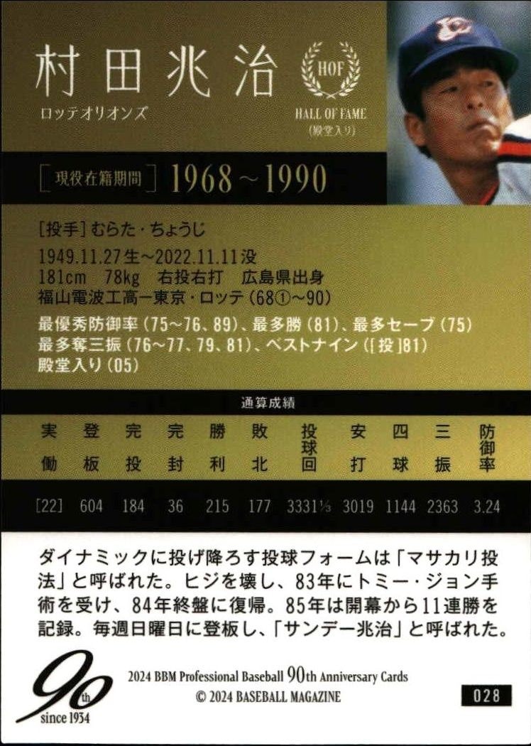 2024 Baseball Magazine 90th Aniversary Choji Murata #28 baseball trading card back