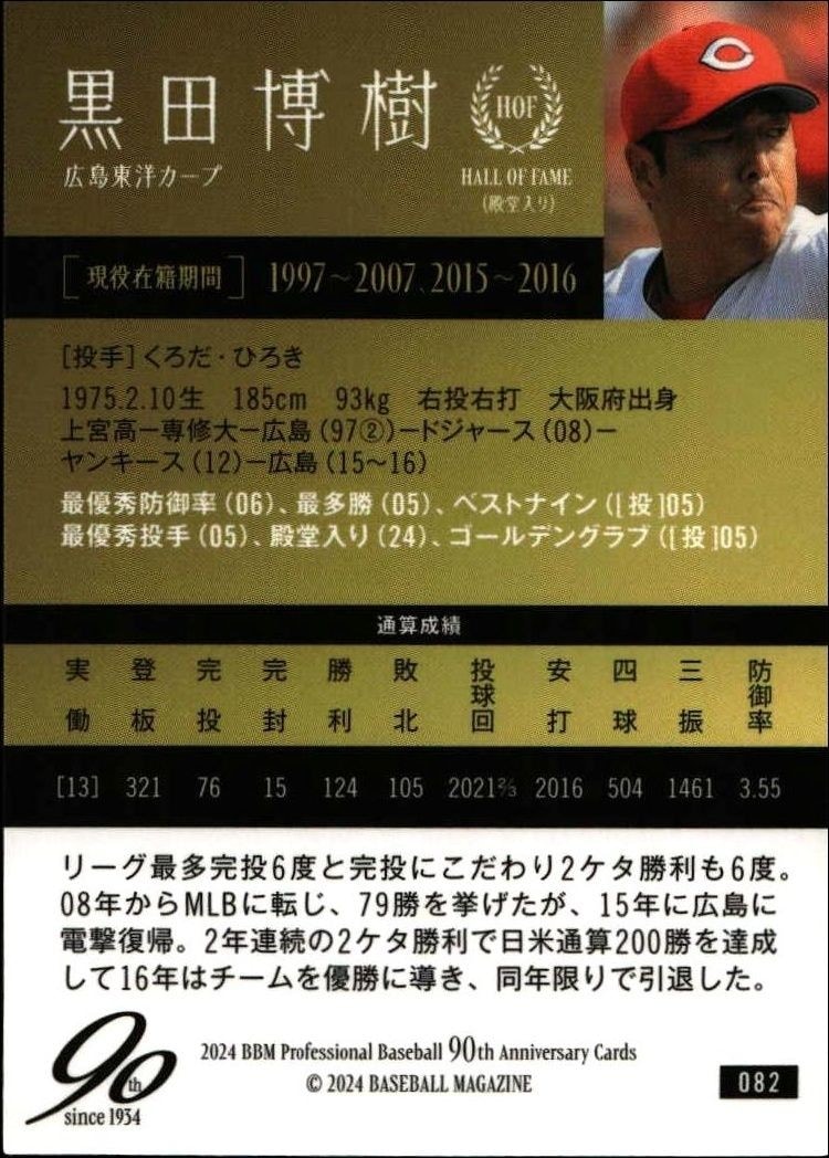 2024 Baseball Magazine 90th Aniversary Hiroki Kuroda #82 baseball trading card back