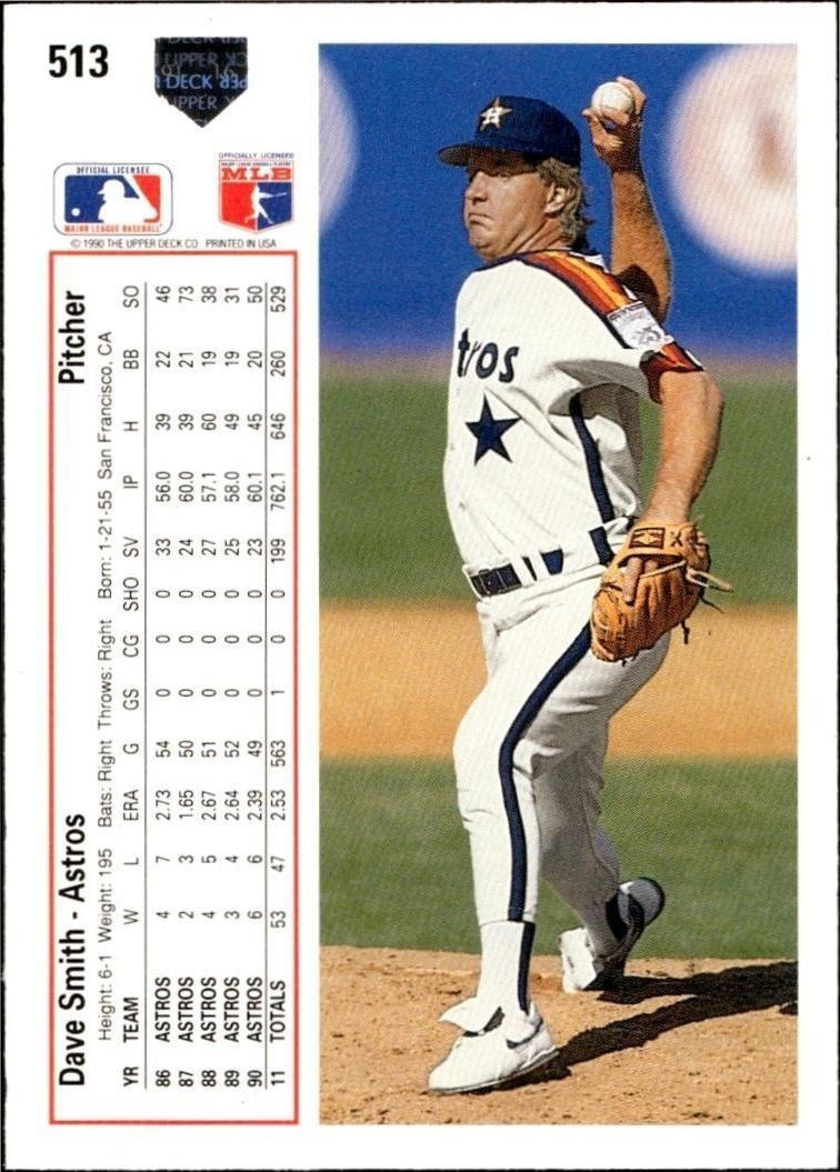 1991 Upper Deck Low Number Dave Smith #513 baseball trading card back