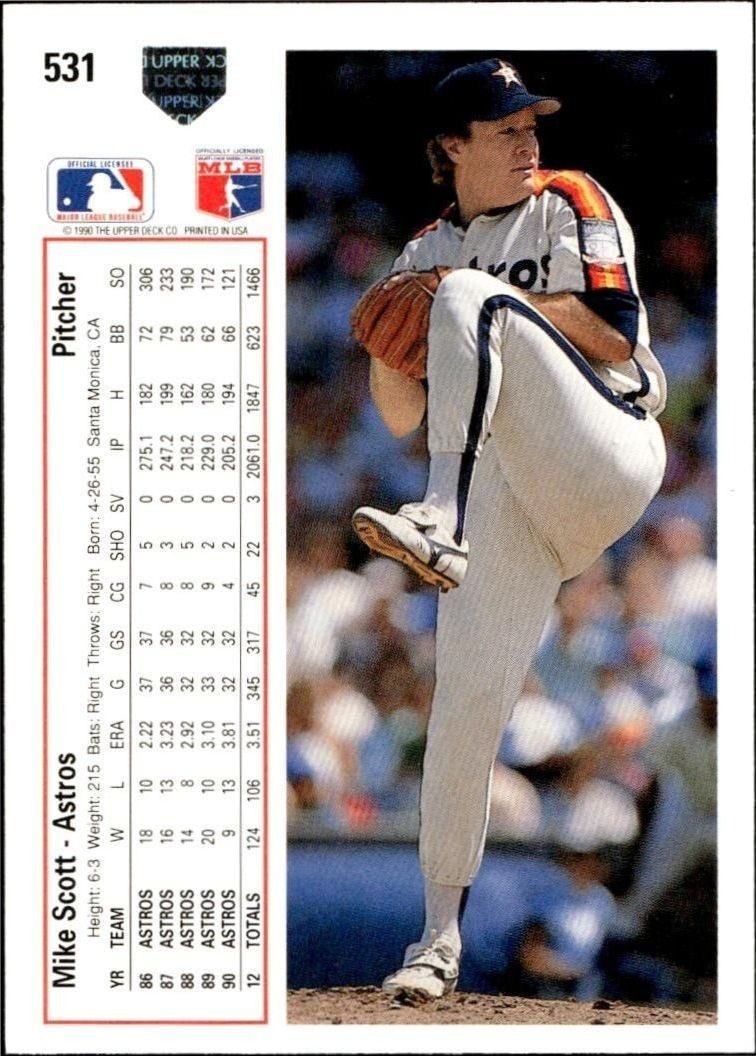 1991 Upper Deck Low Number Mike Scott #531 baseball trading card back