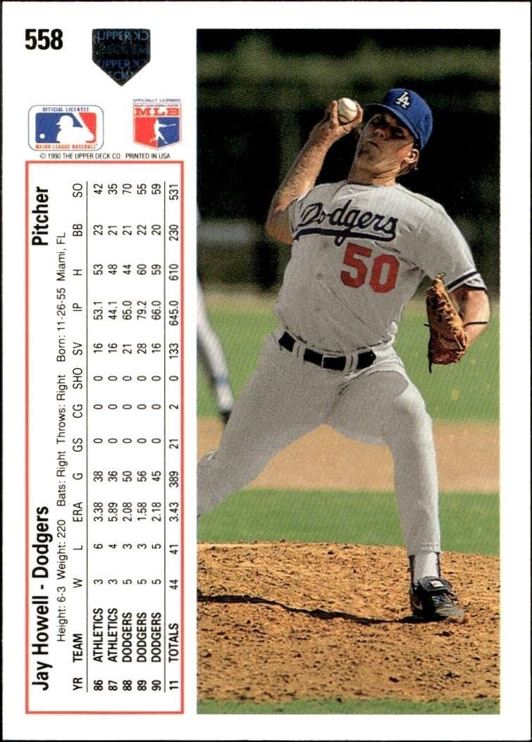 1991 Upper Deck Low Number Jay Howell #558 baseball trading card back