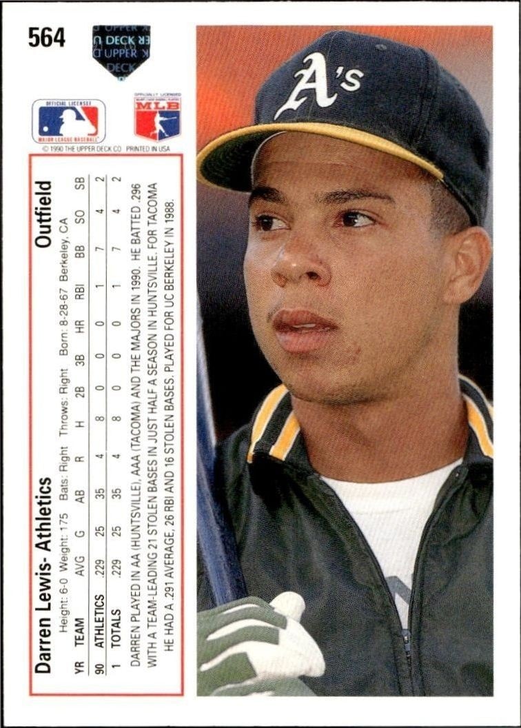 1991 Upper Deck Low Number Darren Lewis #564 baseball trading card back
