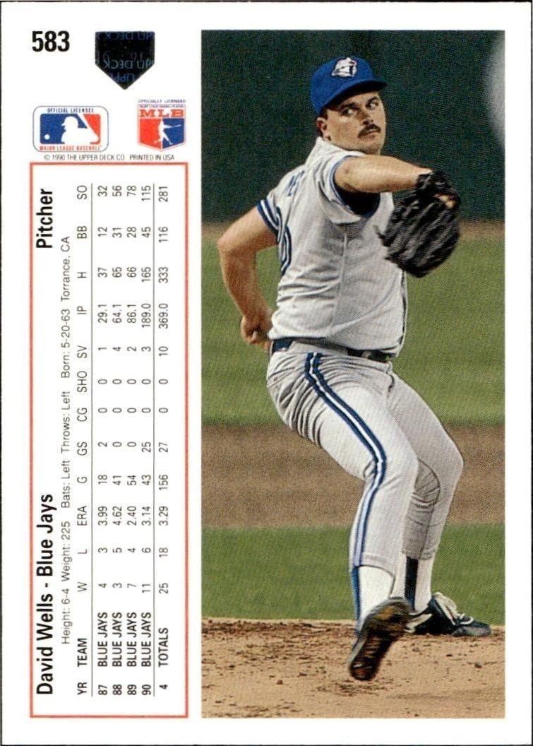 1991 Upper Deck Low Number David Wells #583 baseball trading card back