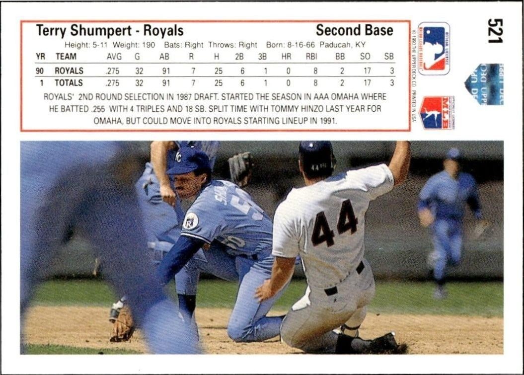 1991 Upper Deck Low Number Terry Shumpert #521 baseball trading card back